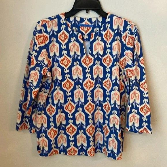 J Mclauglin Geometric Blue and Orange Blouse - Picture 1 of 4